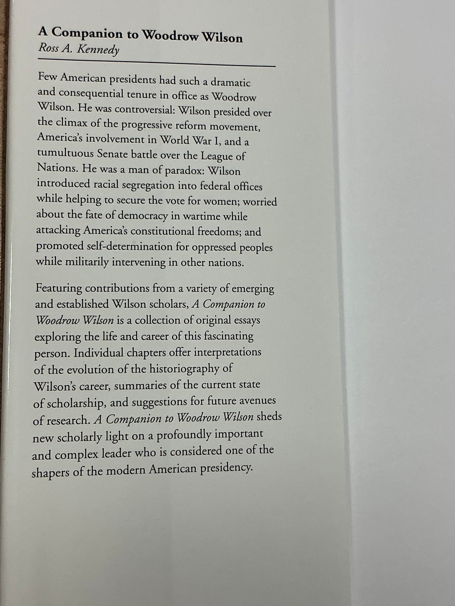 A Companion to Woodrow Wilson