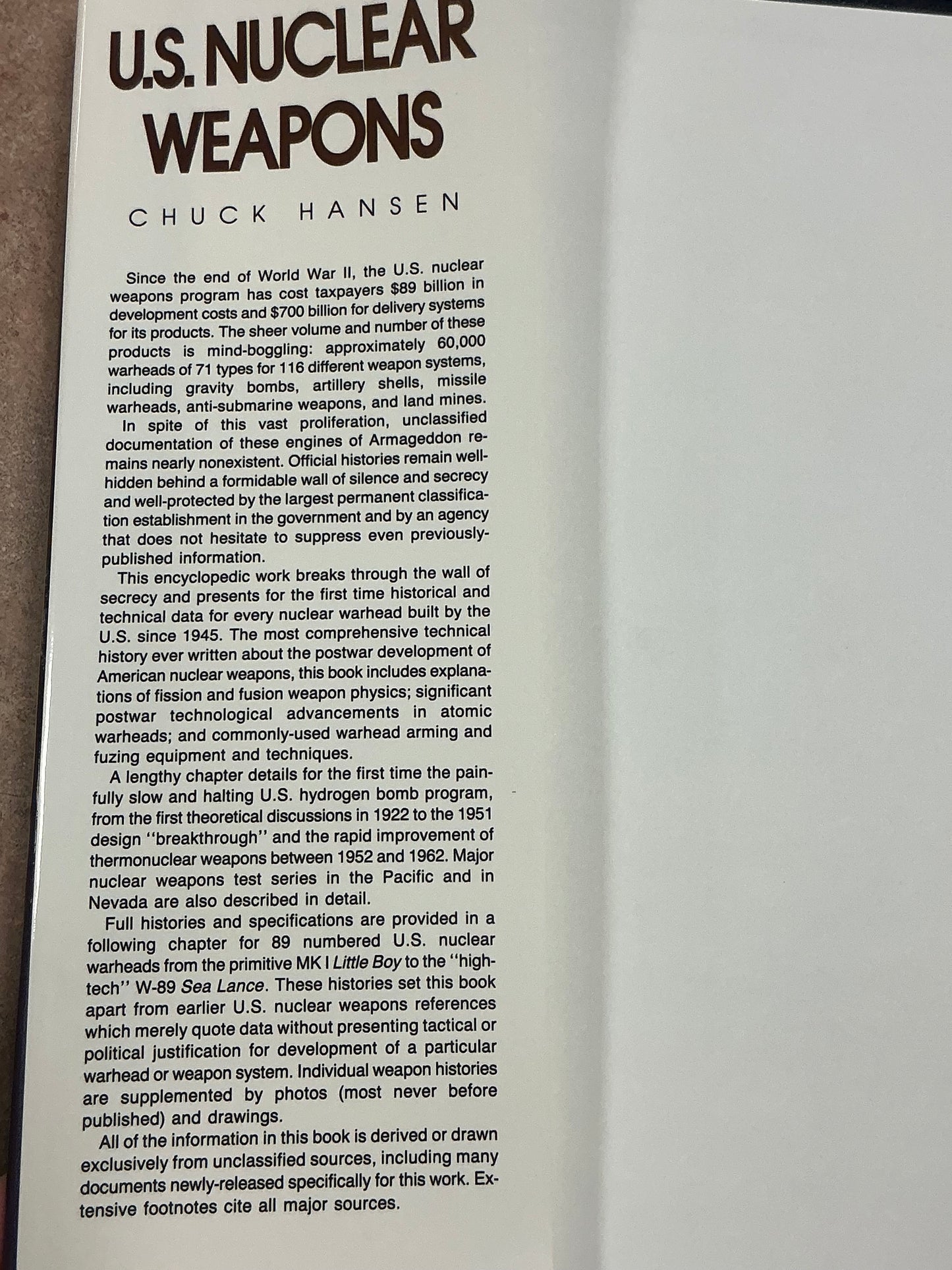 U.S. Nuclear Weapons the Secret History by Chuck Hansen