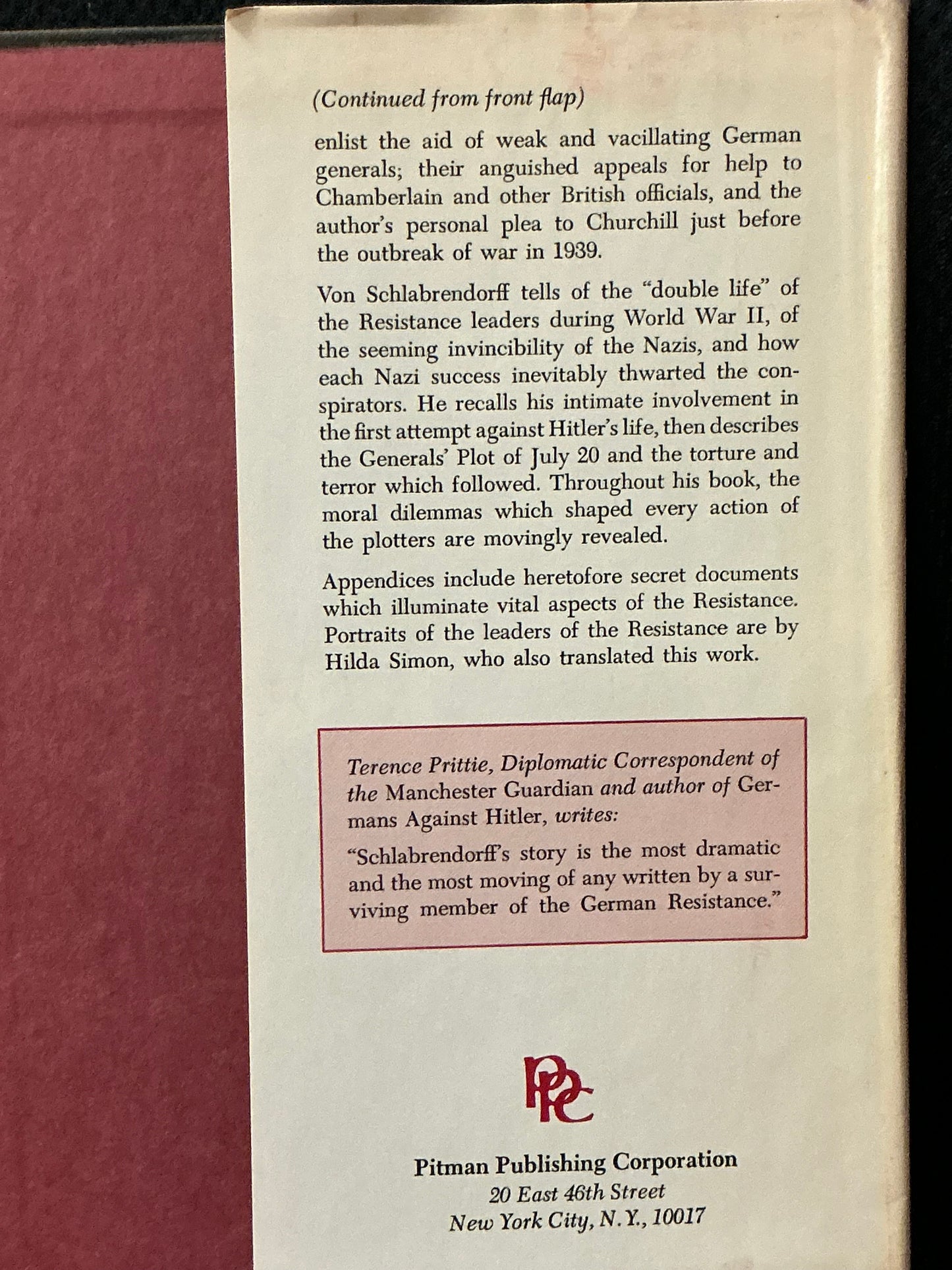 The Secret War Against Hitler by Fabian Von Schlabrendorf