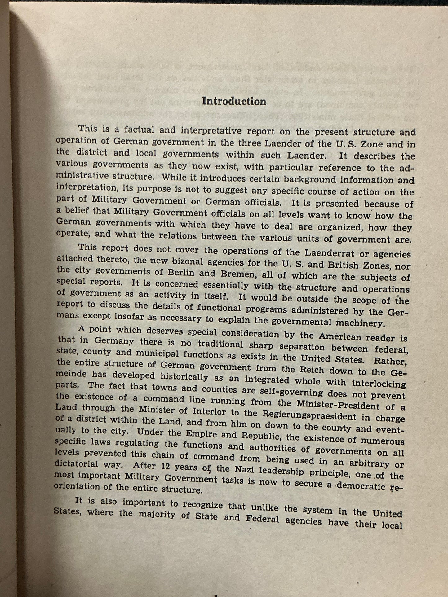 Land and Local Government in the US Zone of Germany : Office of the Military Government for Germany (US) Civil Administration Division 1947