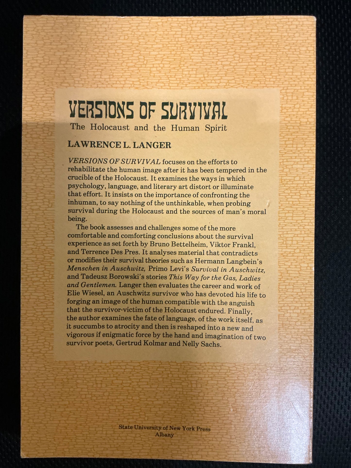 Versions of Survival : The Holocaust and the Human Spirit