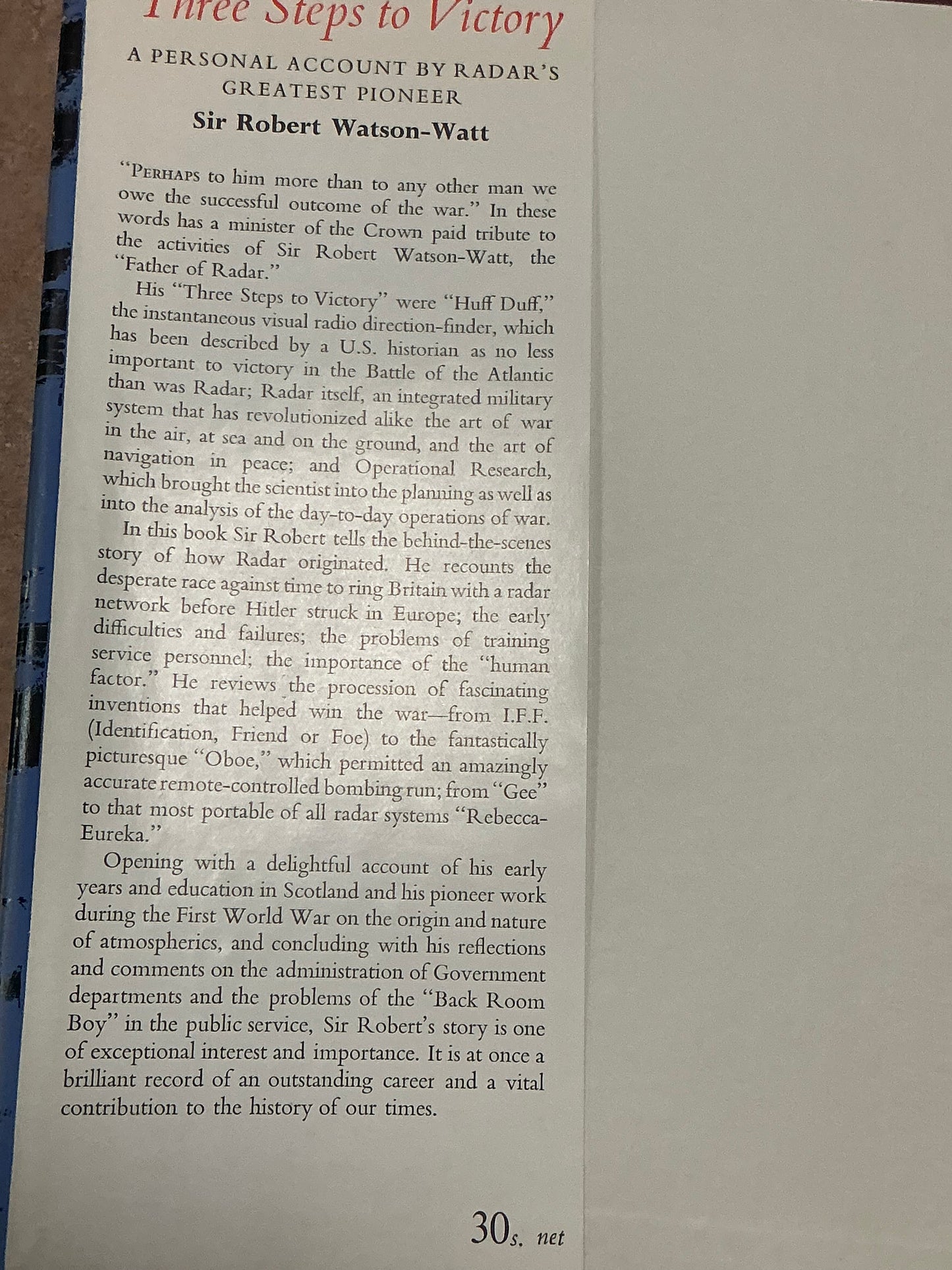 Three Steps to Victory by Sir Robert Watson-Watt