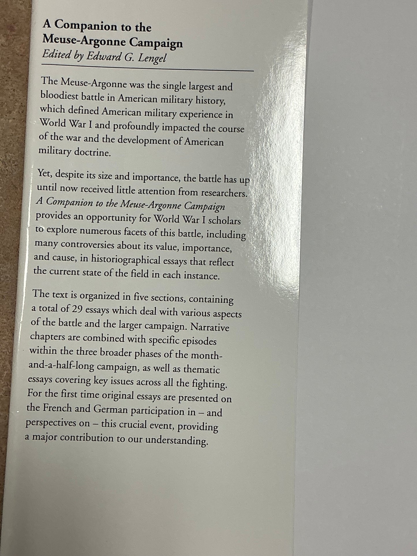 A Companion to the Meuse-Argonne Campaign edited by Edward Lengel