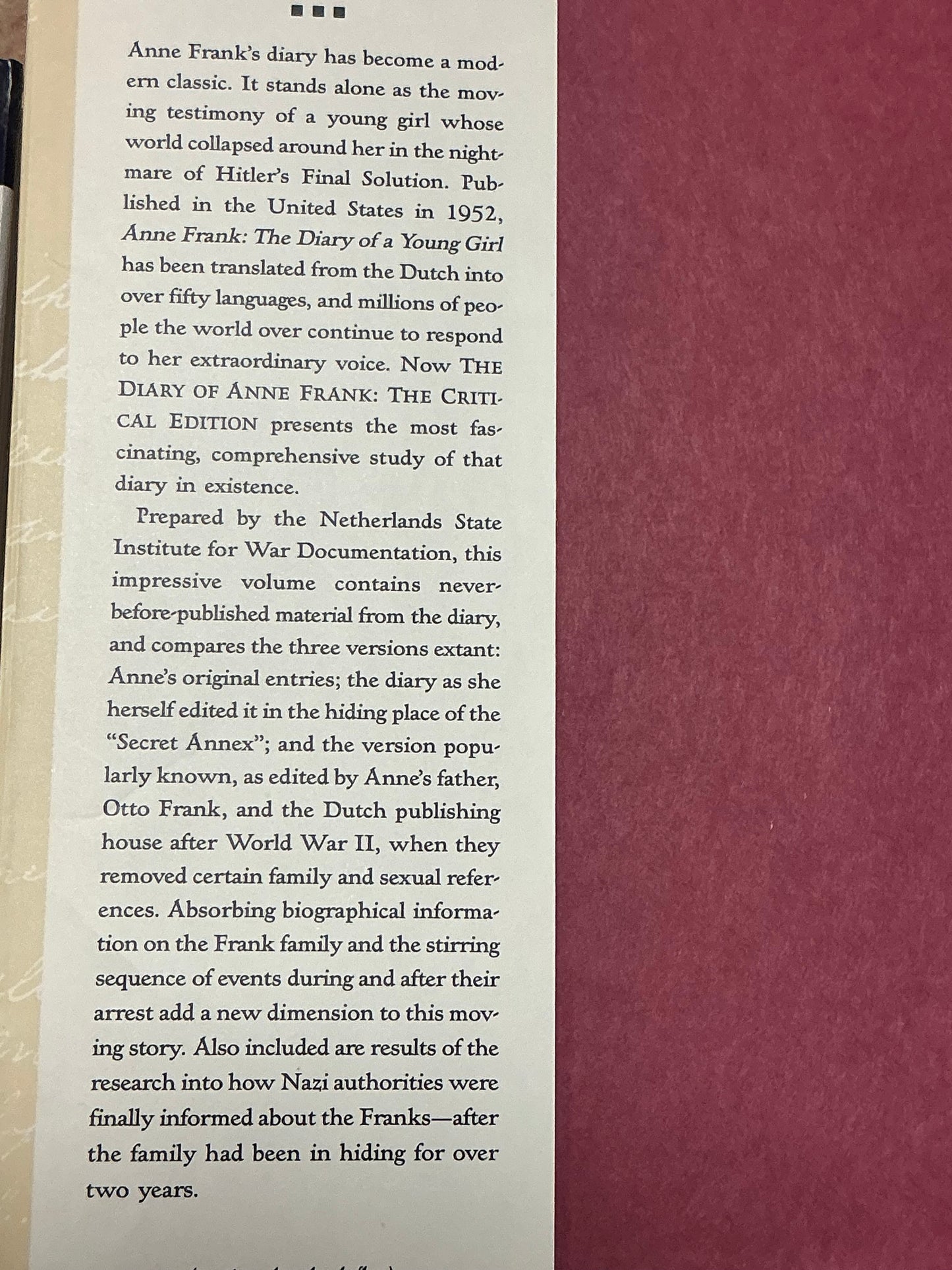 The Diary of Anne Frank, the Critical Edition Prepared by the Netherlands State Institute for War Documentation