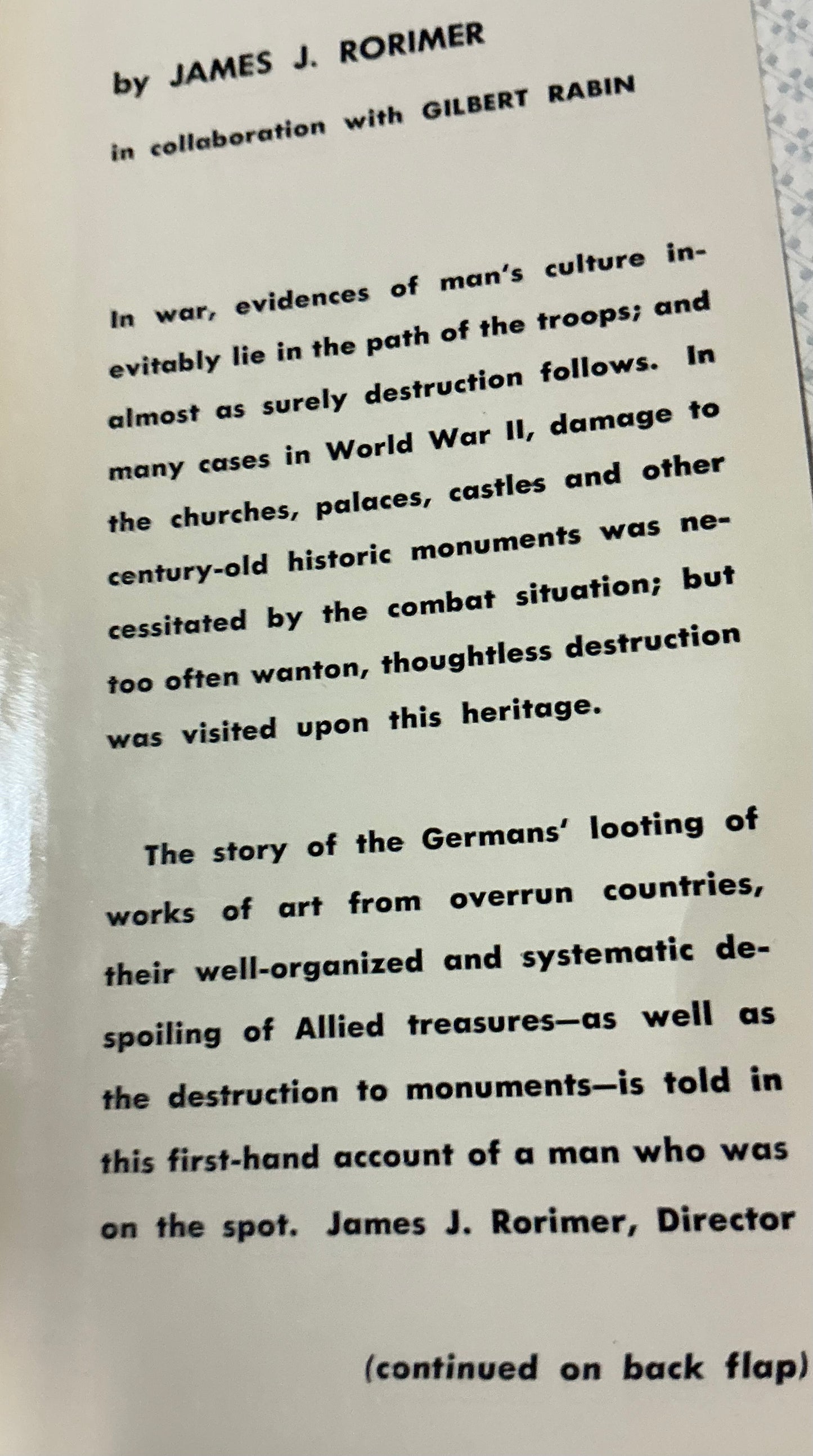 Survival The Salvage and Protection of Art in War by James J. Rorimer