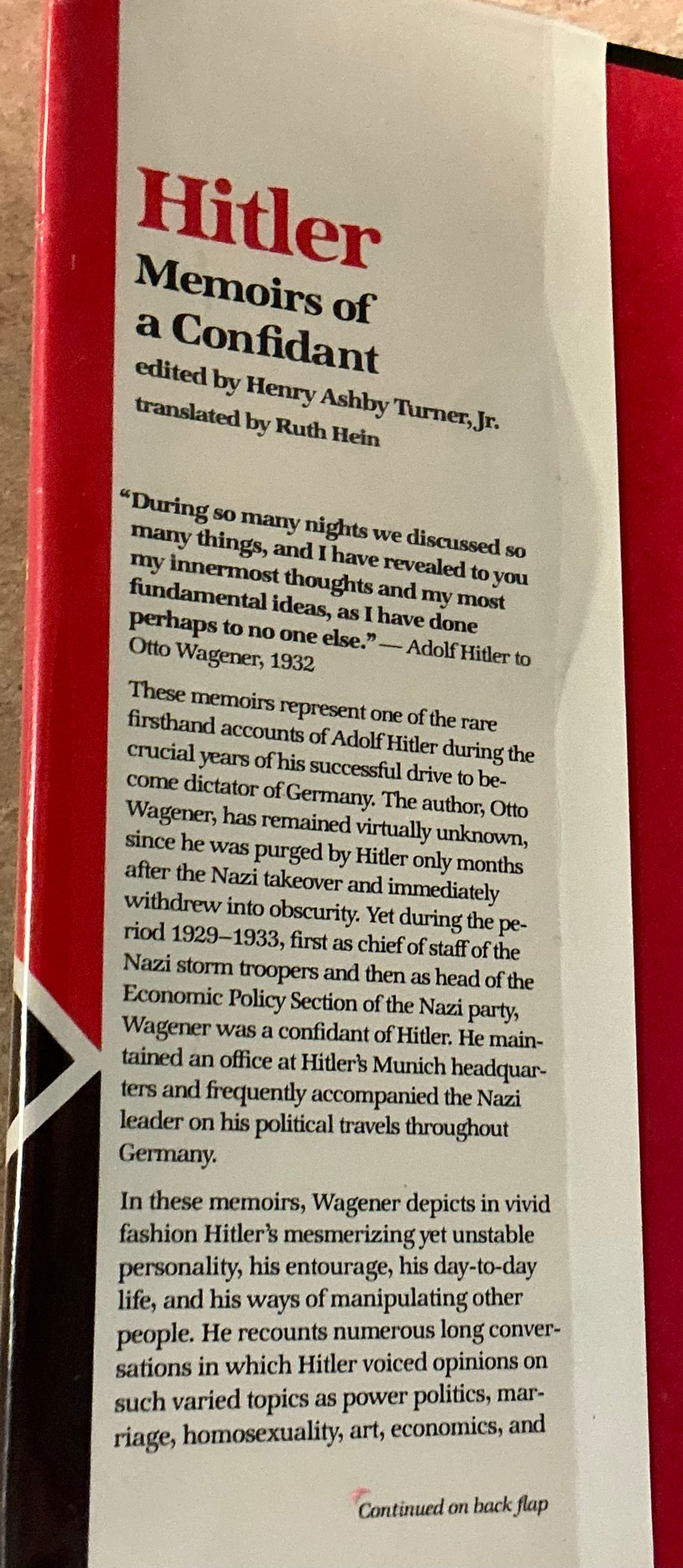 Hitler, Memoirs of a Confidant, edited by Henry Ashby Turner, Jr.
