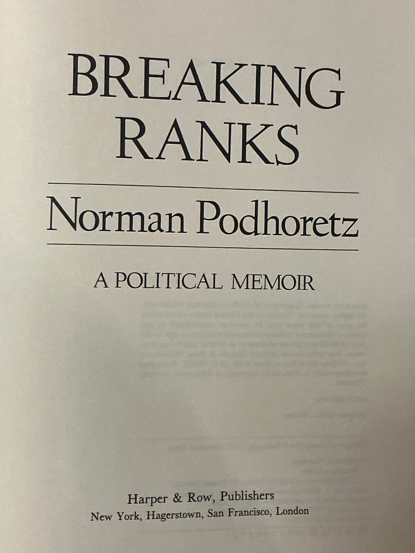Breaking Ranks by Norman Podhoretz