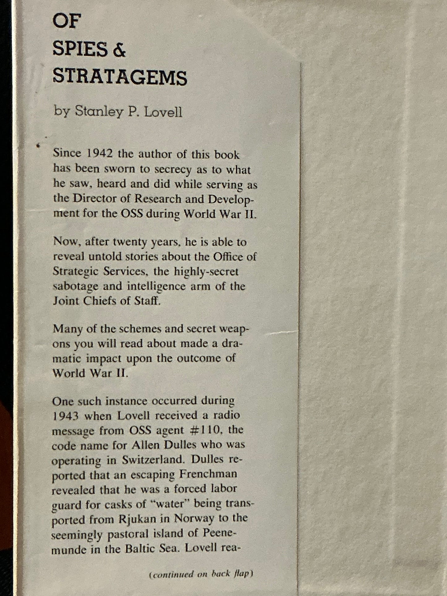 Of Spies & Stratagems, Stanley Lovell