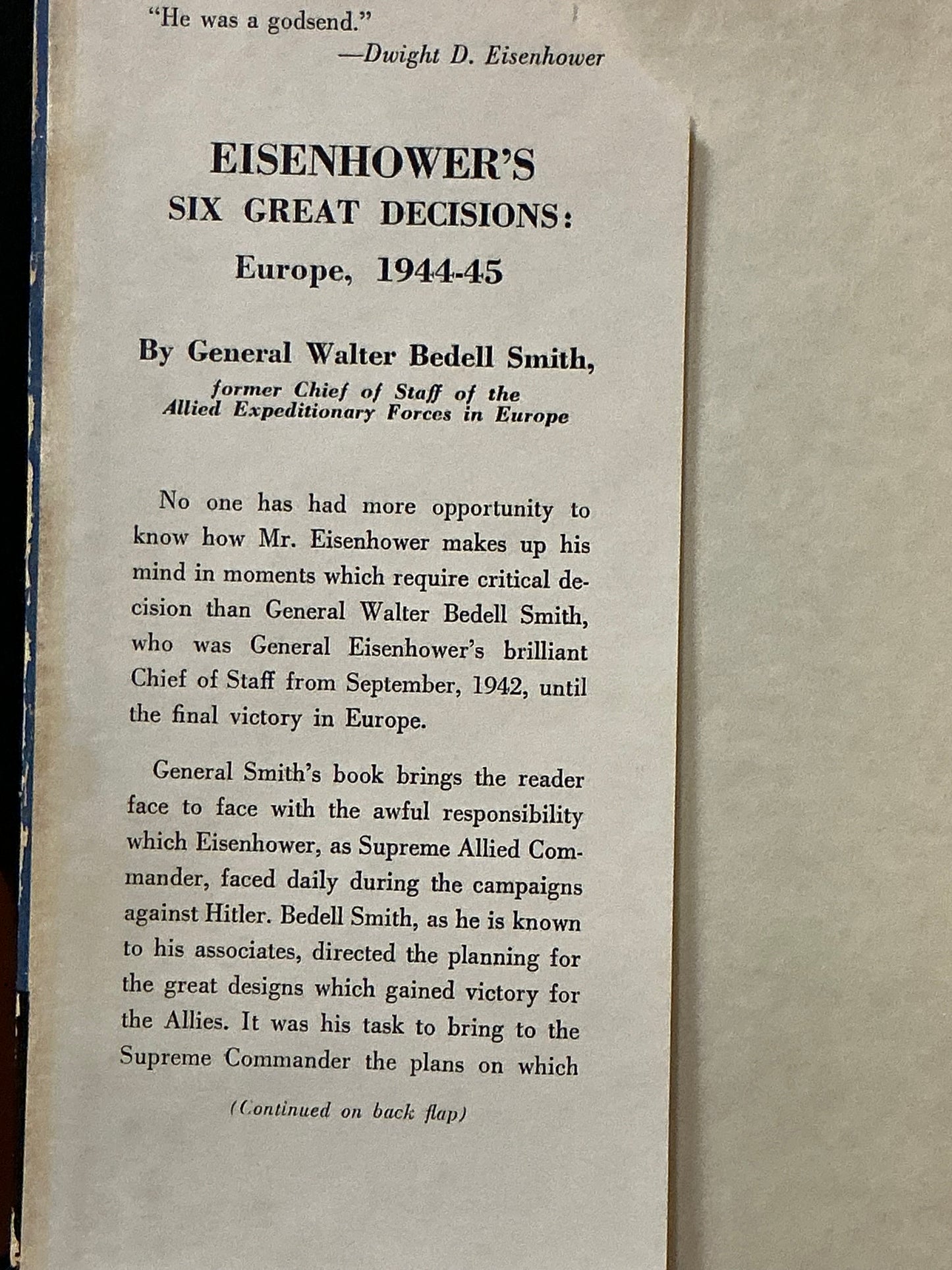 Eisenhower's Six Great Decisions Europe 1944-45 by Walter Smith