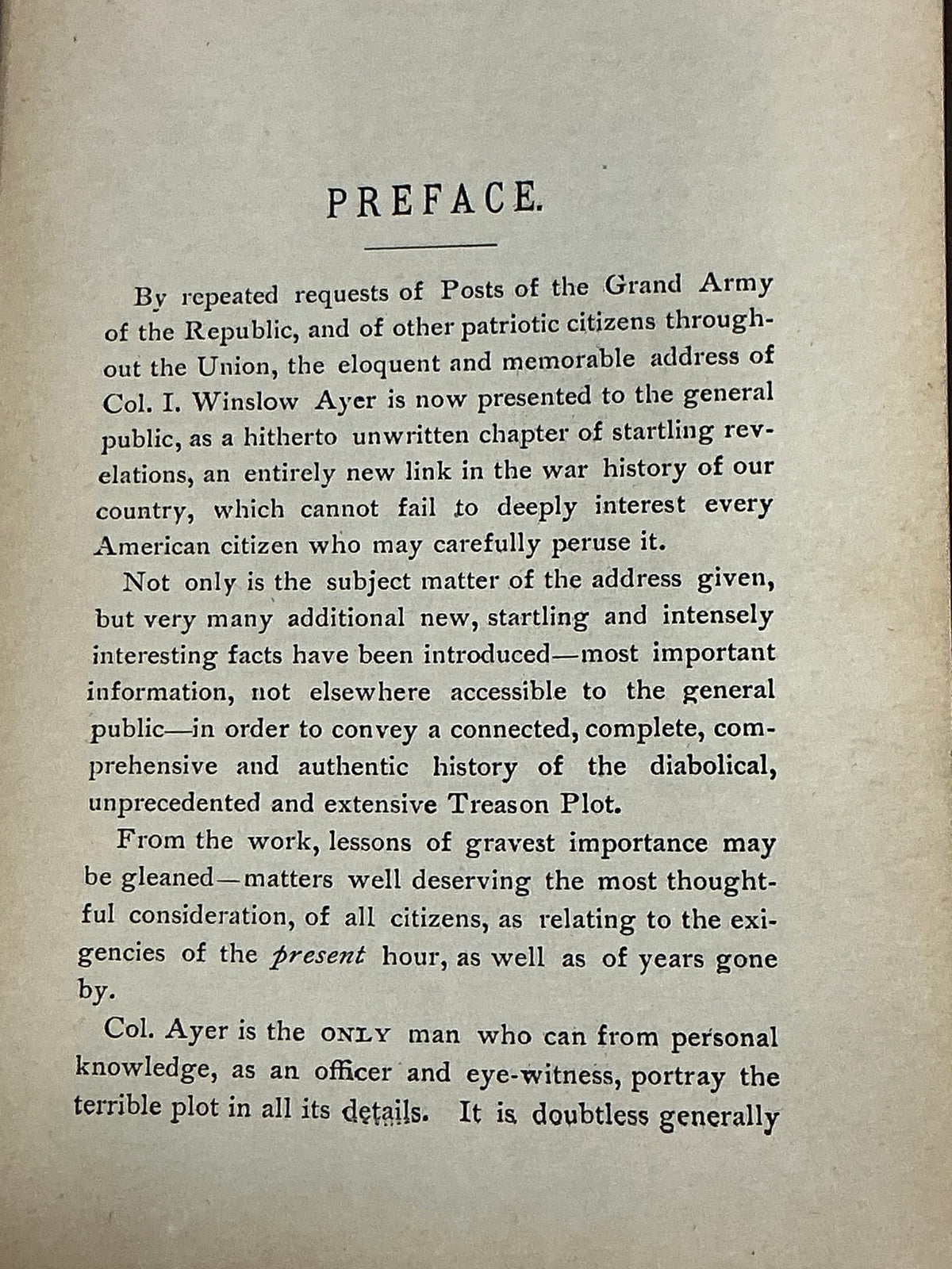 The Great Treason Plot in the North During the War by I. Winslow Ayer